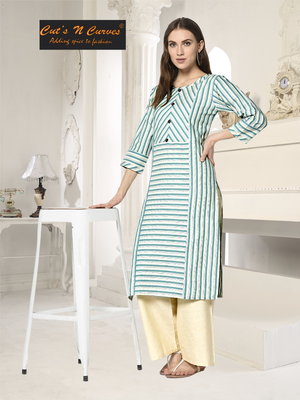 Lining Vol-1 - 100% Pure Cotton, Length 44 Inches, Size M/l/xl/xxl | Attractive Pattern Weaved Kurti For Ladies, Washable, 3-4th Sleeve, Suitable For All Seasons