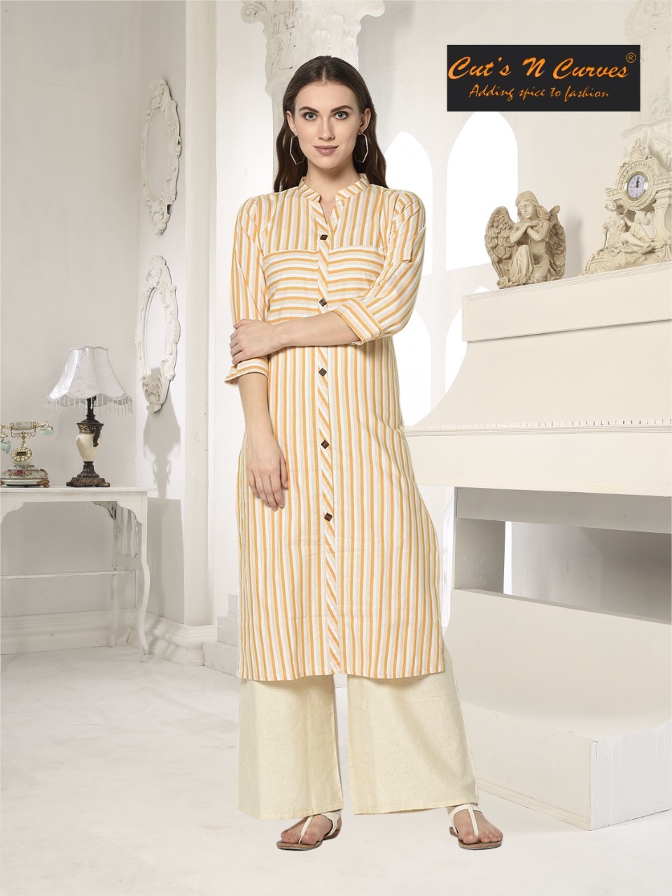 Lining Vol-1 - 100% Pure Cotton, Length 44 Inches, Size M/l/xl/xxl | Attractive Pattern Weaved Kurti For Ladies, Washable, 3-4th Sleeve, Suitable For All Seasons