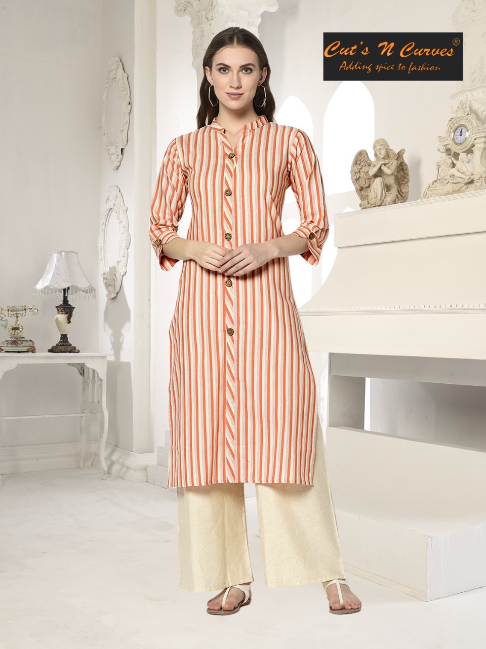 Lining Vol-1 - 100% Pure Cotton, Length 44 Inches, Size M/l/xl/xxl | Attractive Pattern Weaved Kurti For Ladies, Washable, 3-4th Sleeve, Suitable For All Seasons