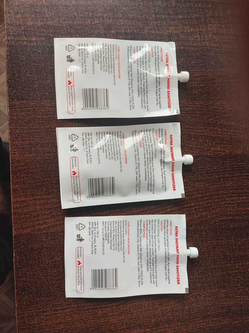 Spout Pouches - Plastic, 140mm Size | Red And White Printed Stand Up Pouch For Sanitizer Gel