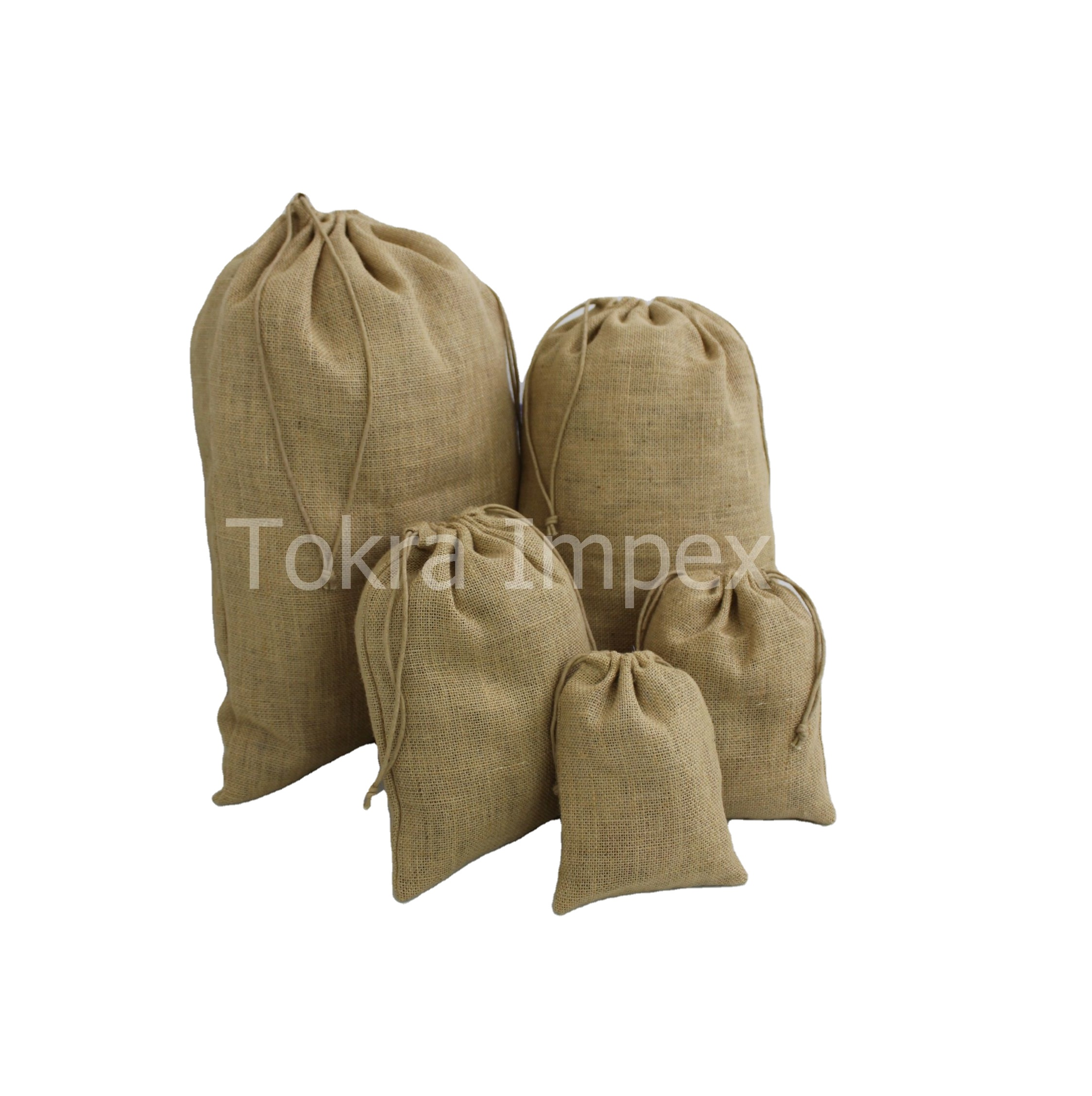 Jute Drawstring Bags Set - 5 Sizes: 20x14 Cm To 55x40 Cm | Eco-friendly, Customized, Reusable, Natural Color, Ideal For Gifts And Promotions