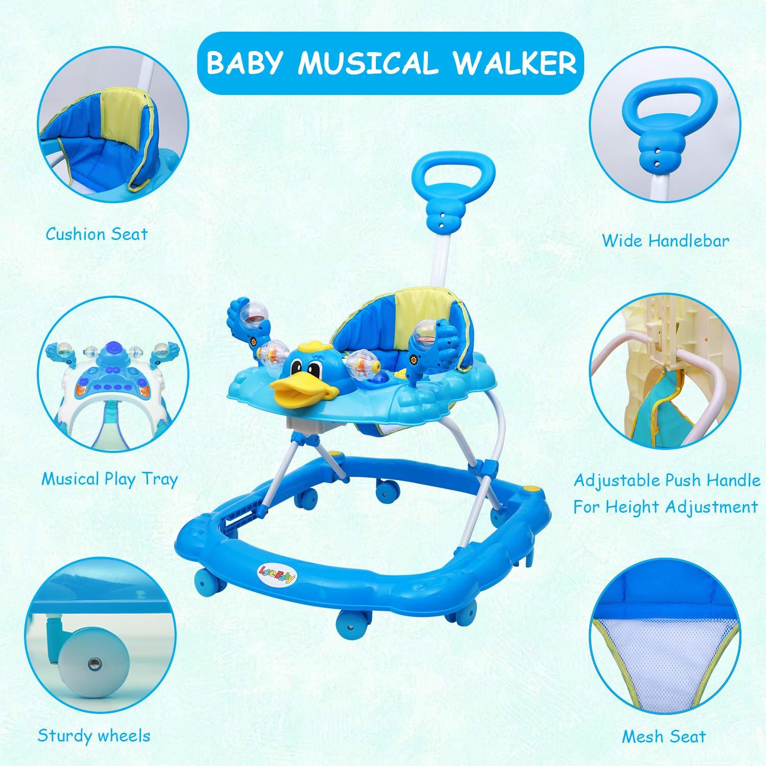 Baby Walker - Plastic Material, Weight 3.5 Kg | Designed For Ages 6 Months To 3 Years, Available In Blue And Red Colors, Includes Handle And Box Packing