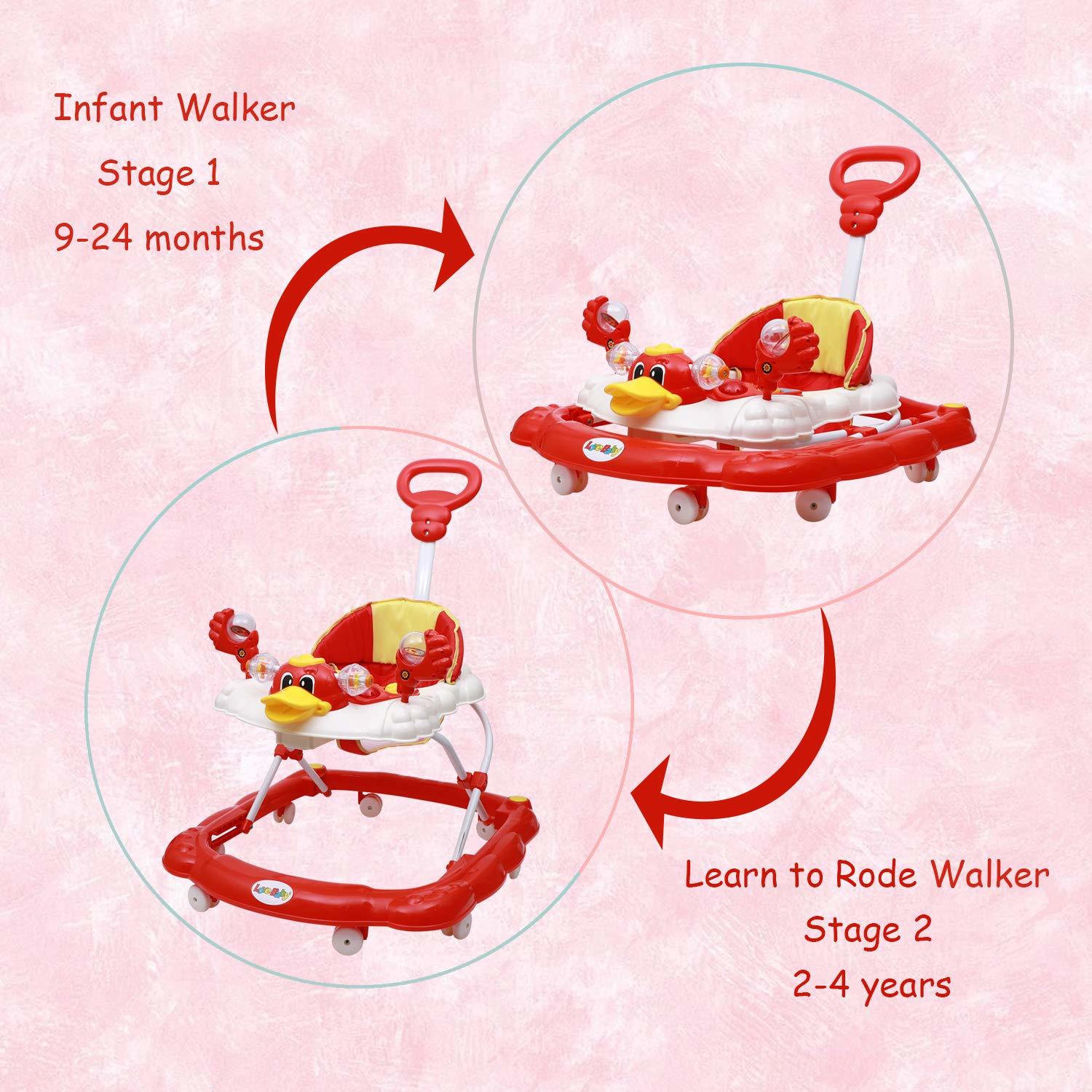 Baby Walker - Plastic, 3.5 Kg , Red And Blue Colors With Handle For Ages 6 Months To 4 Years