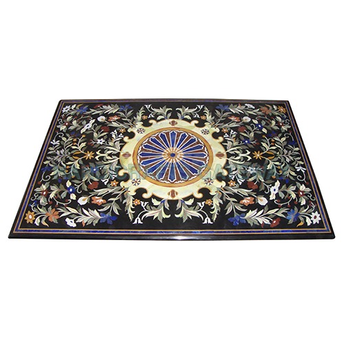 Exclusive Black Marble Inlaid Dining Table Tops - 48x24/60x30/60x36/72x36/72x48/84x48/96x48 Inch, Solid Marble with Polished Finish, Custom Sizes Available, Multicolor Decoration Theme