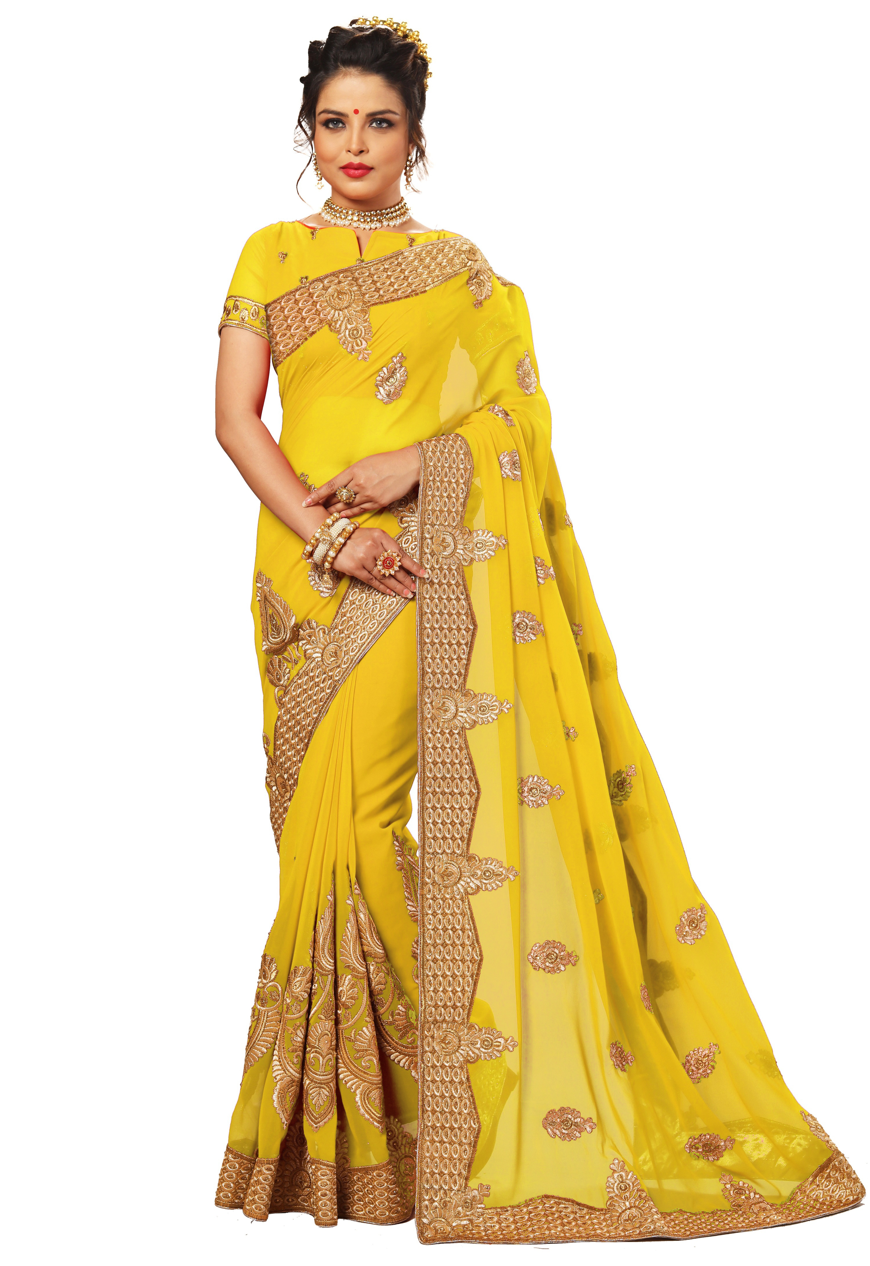 Blue Georgette Embroidery Work Saree