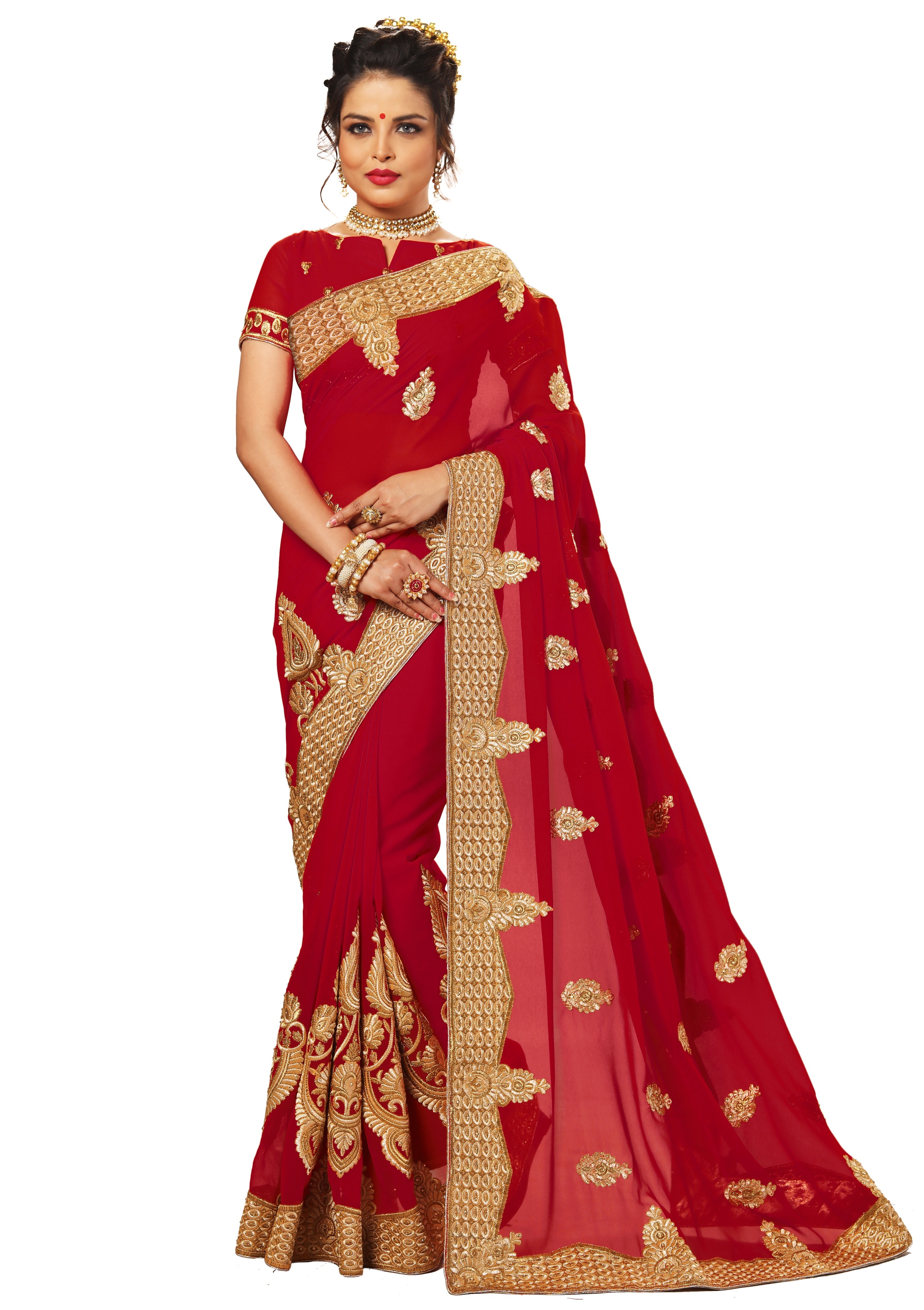 Blue Georgette Embroidery Work Saree