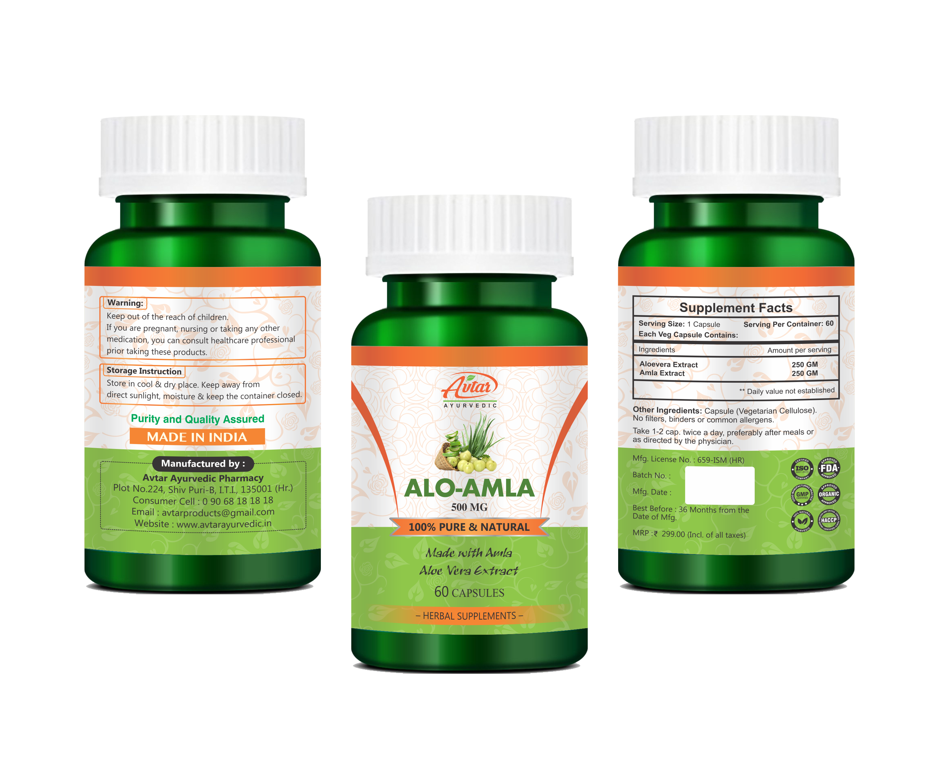 Alo Amla Capsules - 500 Mg Herbal Supplement | 100% Pure & Natural, Boosts Immunity & Skin Health, Gmp Certified & Vegan
