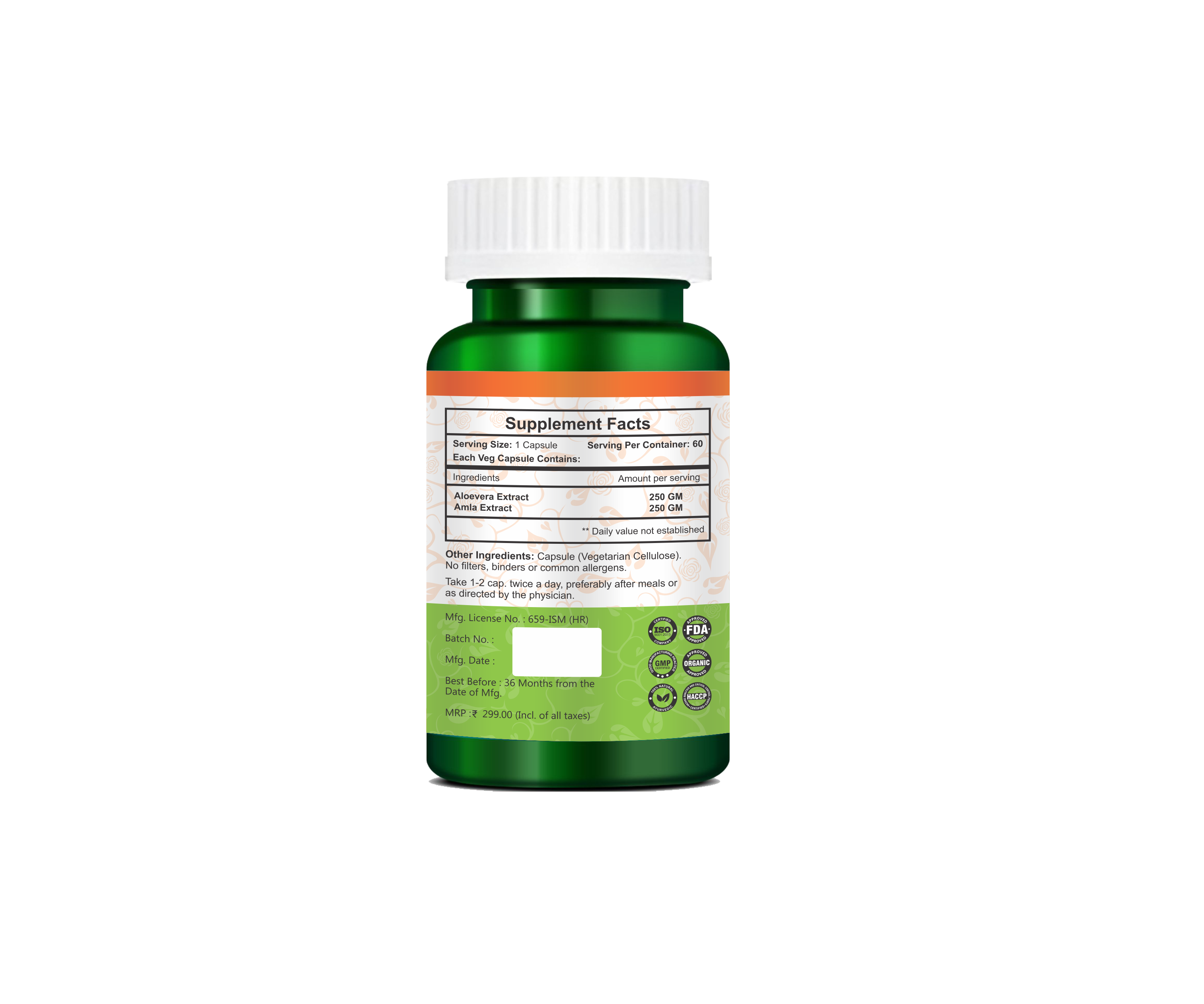 Alo Amla Capsules - 500 Mg Herbal Supplement | 100% Pure & Natural, Boosts Immunity & Skin Health, Gmp Certified & Vegan