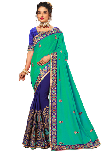 Red Silk & Georgette Embroidered Work Saree