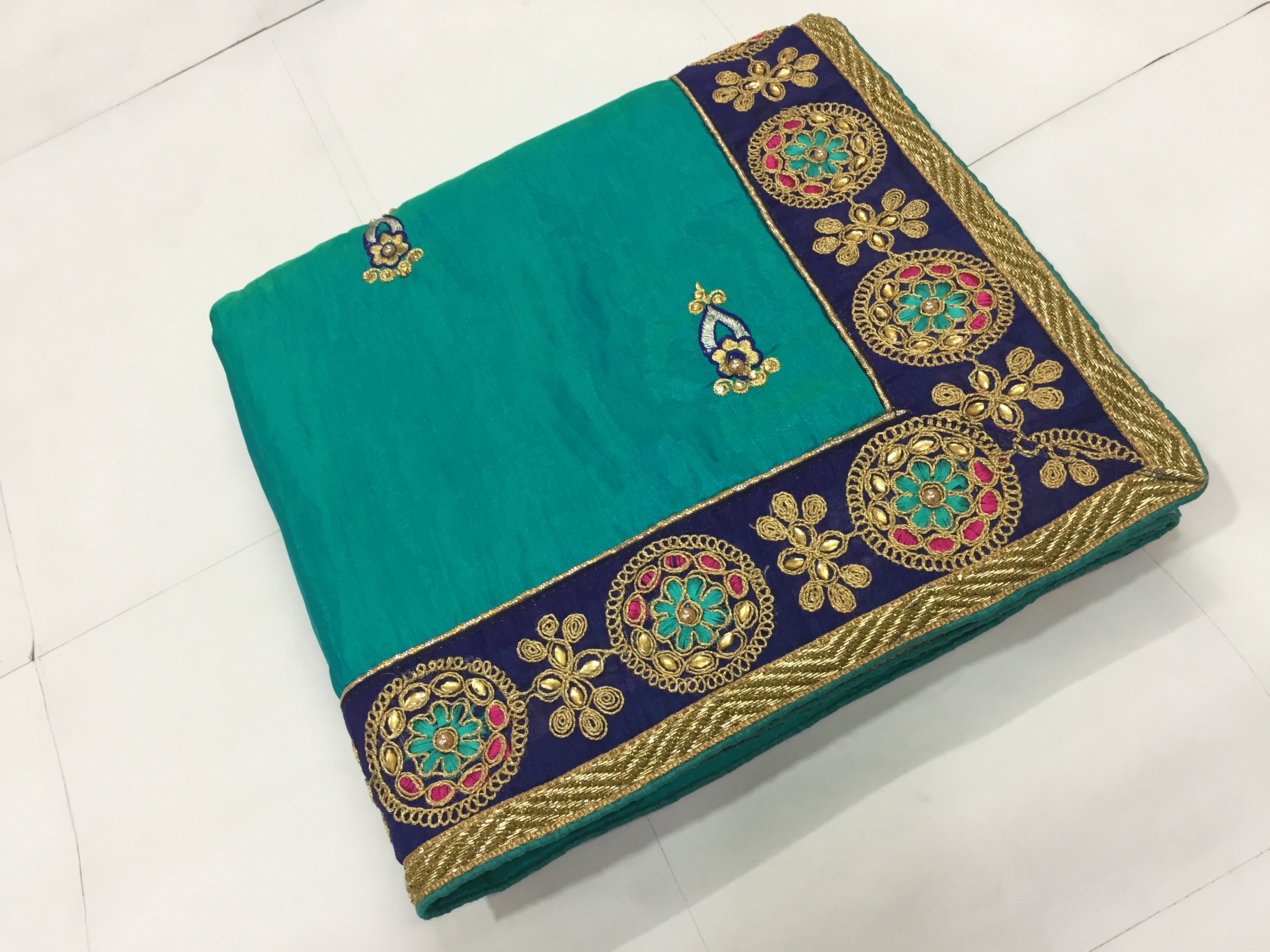 Red Silk Embroidered Stone Work Saree