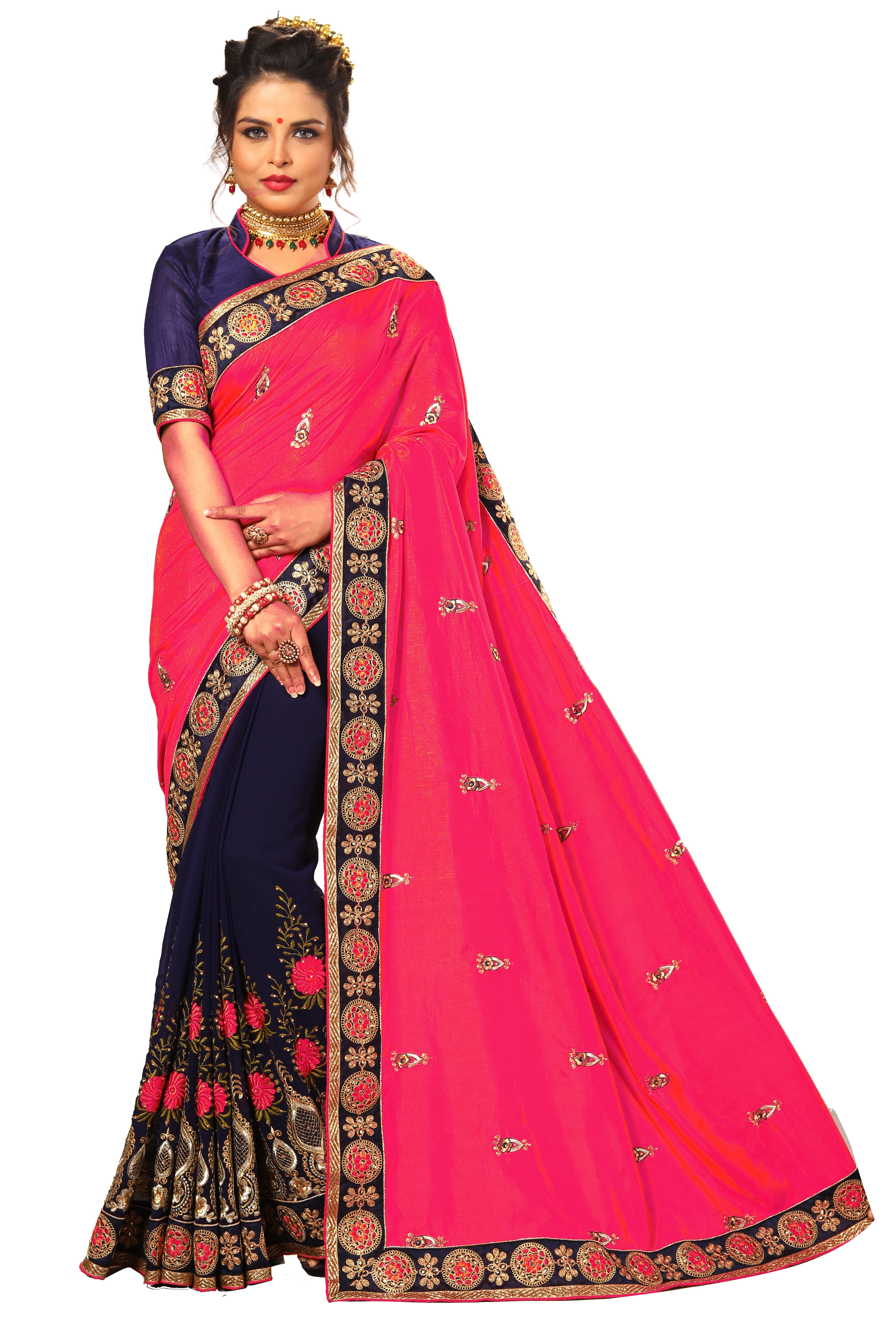Red Silk Embroidered Stone Work Saree