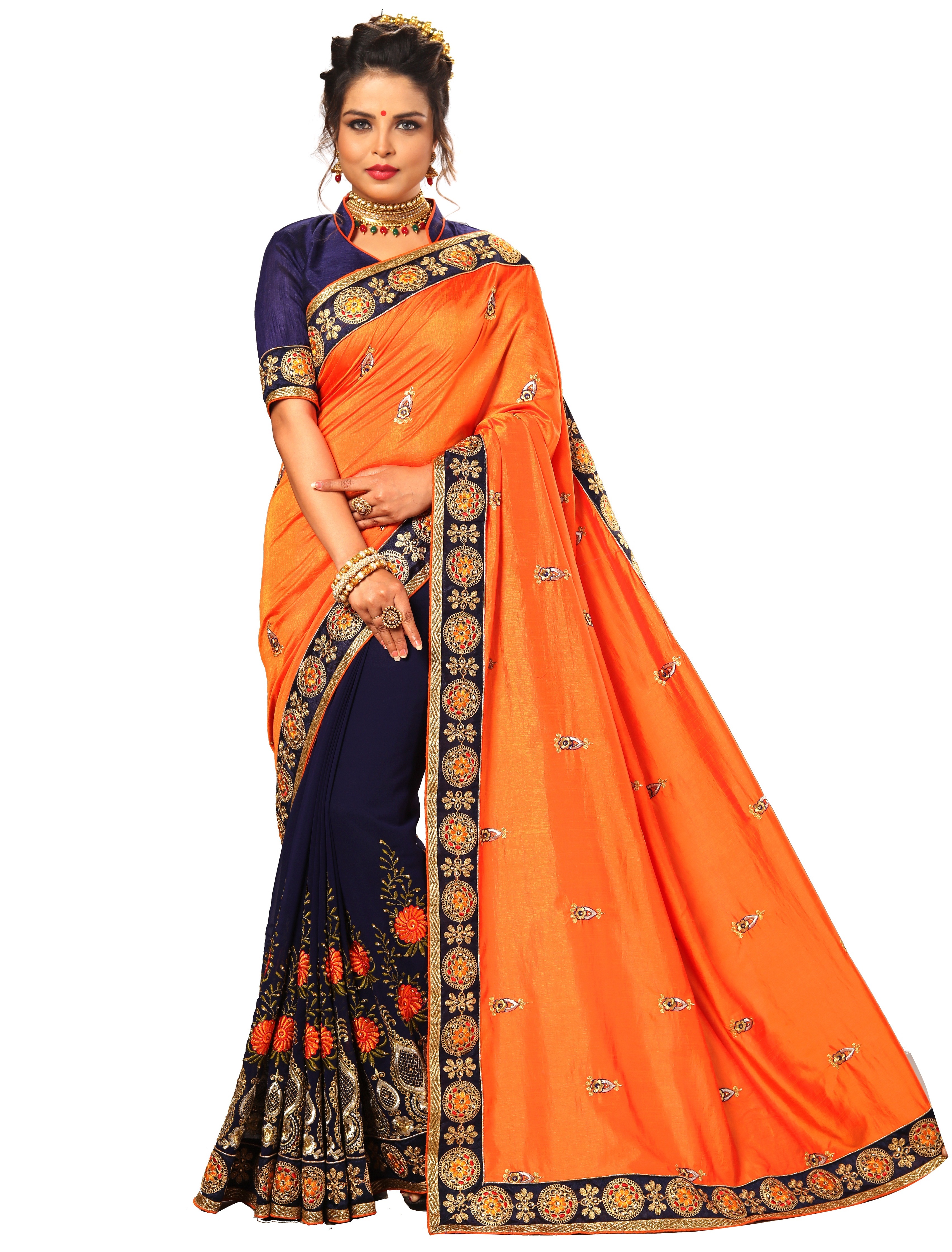 Red Silk Embroidered Stone Work Saree