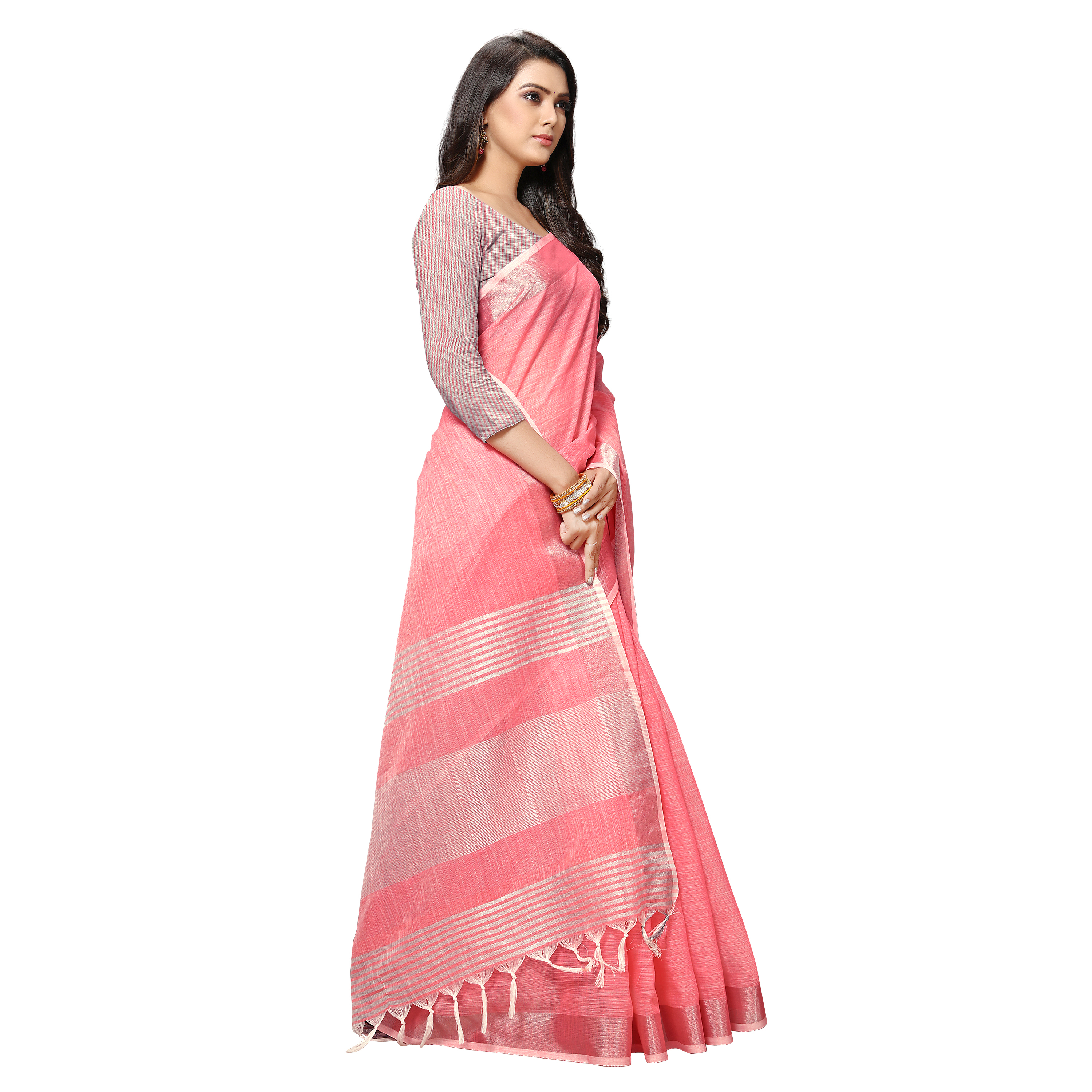 Silver Linen Saree - Georgette Material, Traditional Style | Ideal For Rainy, Spring, Summer, And Winter Occasions In Bollywood Fashion