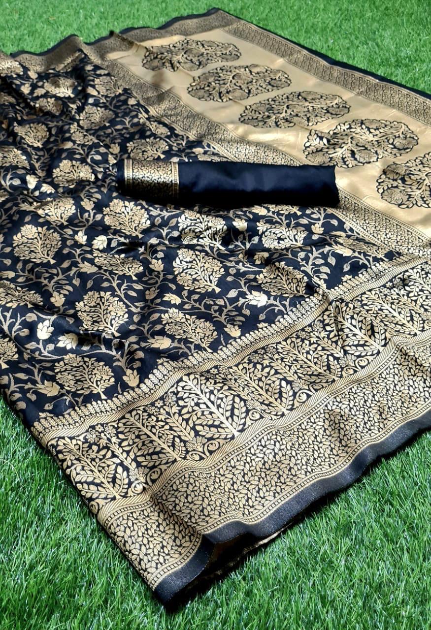 Soft Banarasi Saree - Silk, Customized Size, Regular Color | Breathable, Washable, Printed Pattern, Traditional Ethnic Dress With Designer Blouse