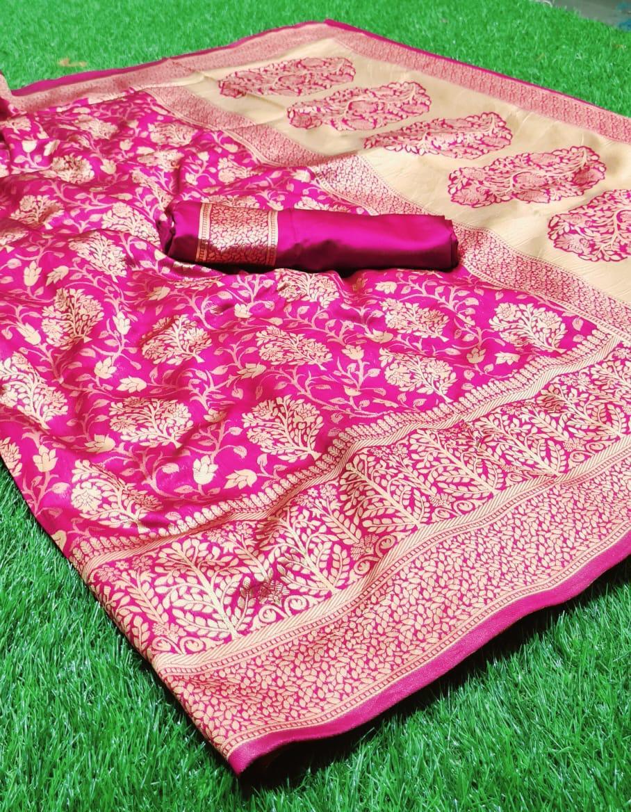 Soft Banarasi Saree - Silk, Customized Size, Regular Color | Breathable, Washable, Printed Pattern, Traditional Ethnic Dress With Designer Blouse