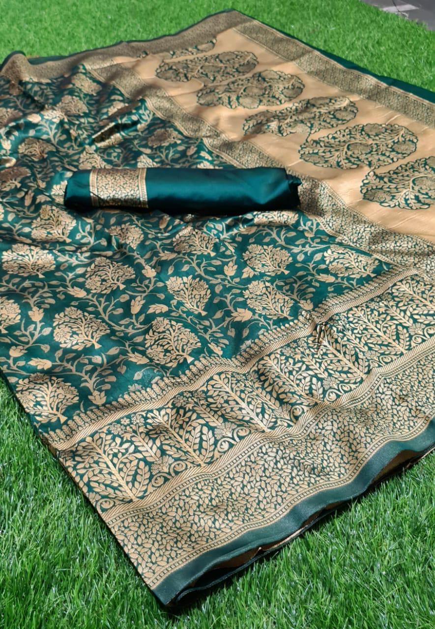 Soft Banarasi Saree - Silk, Customized Size, Regular Color | Breathable, Washable, Printed Pattern, Traditional Ethnic Dress With Designer Blouse