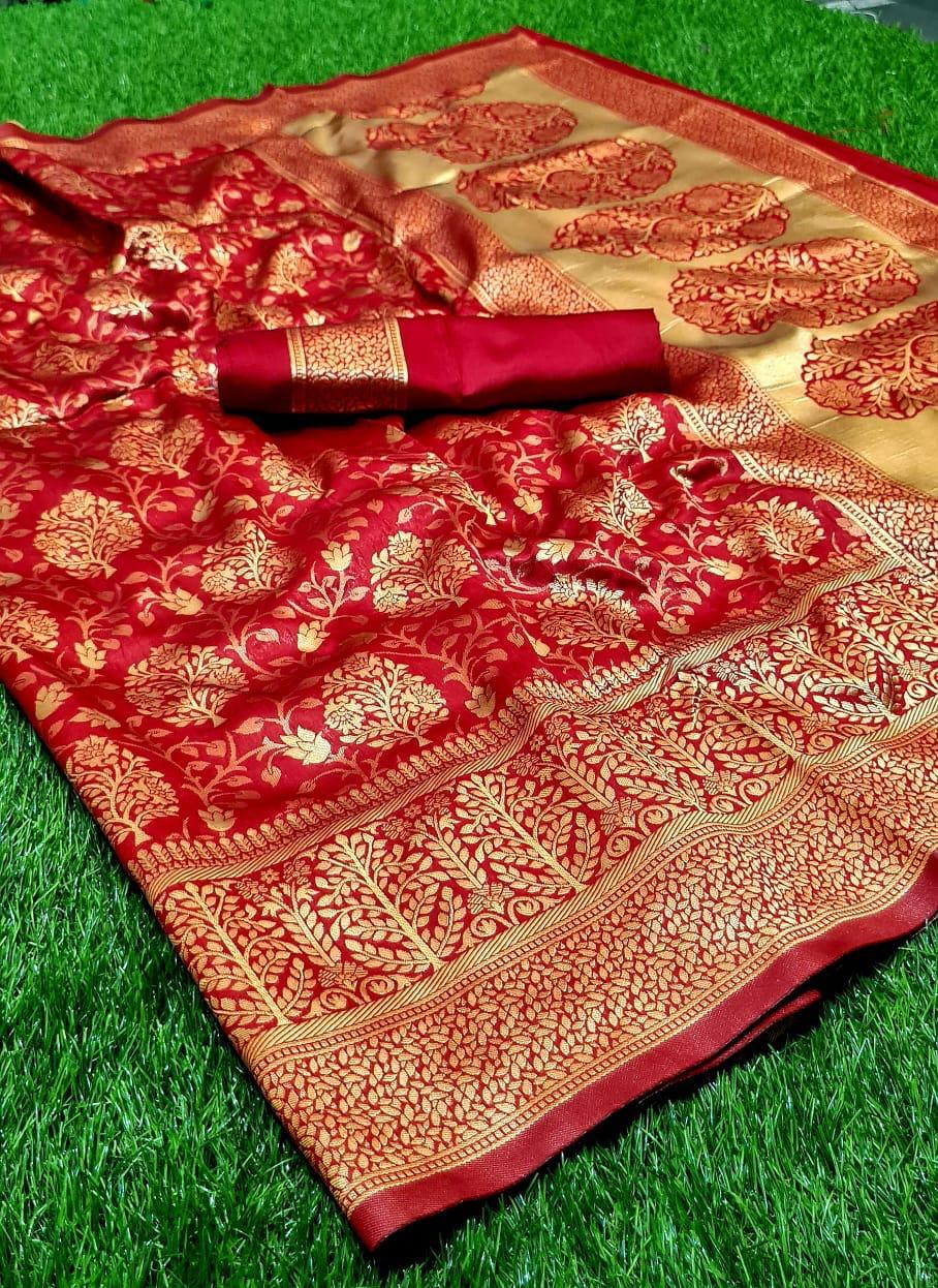 Soft Banarasi Saree - Silk, Customized Size, Regular Color | Breathable, Washable, Printed Pattern, Traditional Ethnic Dress With Designer Blouse