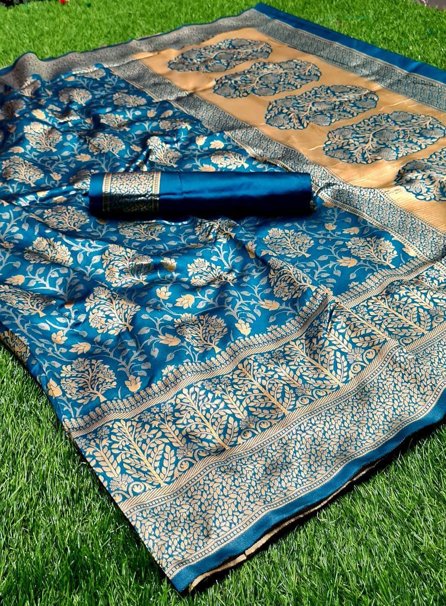 Soft Banarasi Saree - Silk, Customized Size, Regular Color | Breathable, Washable, Printed Pattern, Traditional Ethnic Dress With Designer Blouse