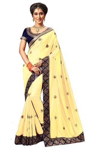 Beige Silk Embroidery Border Work Saree