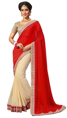 ब्लैक जॉर्जेट एम्ब्रॉयडरी बॉर्डर वर्क साड़ी