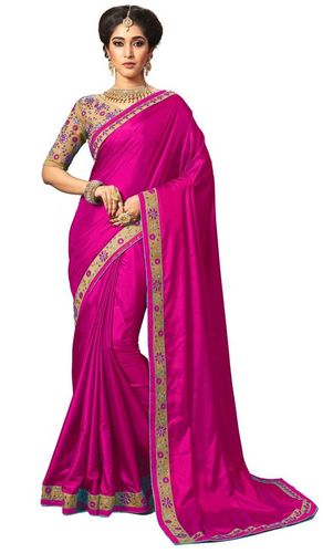 Pink Silk Embroidery Border Work Saree