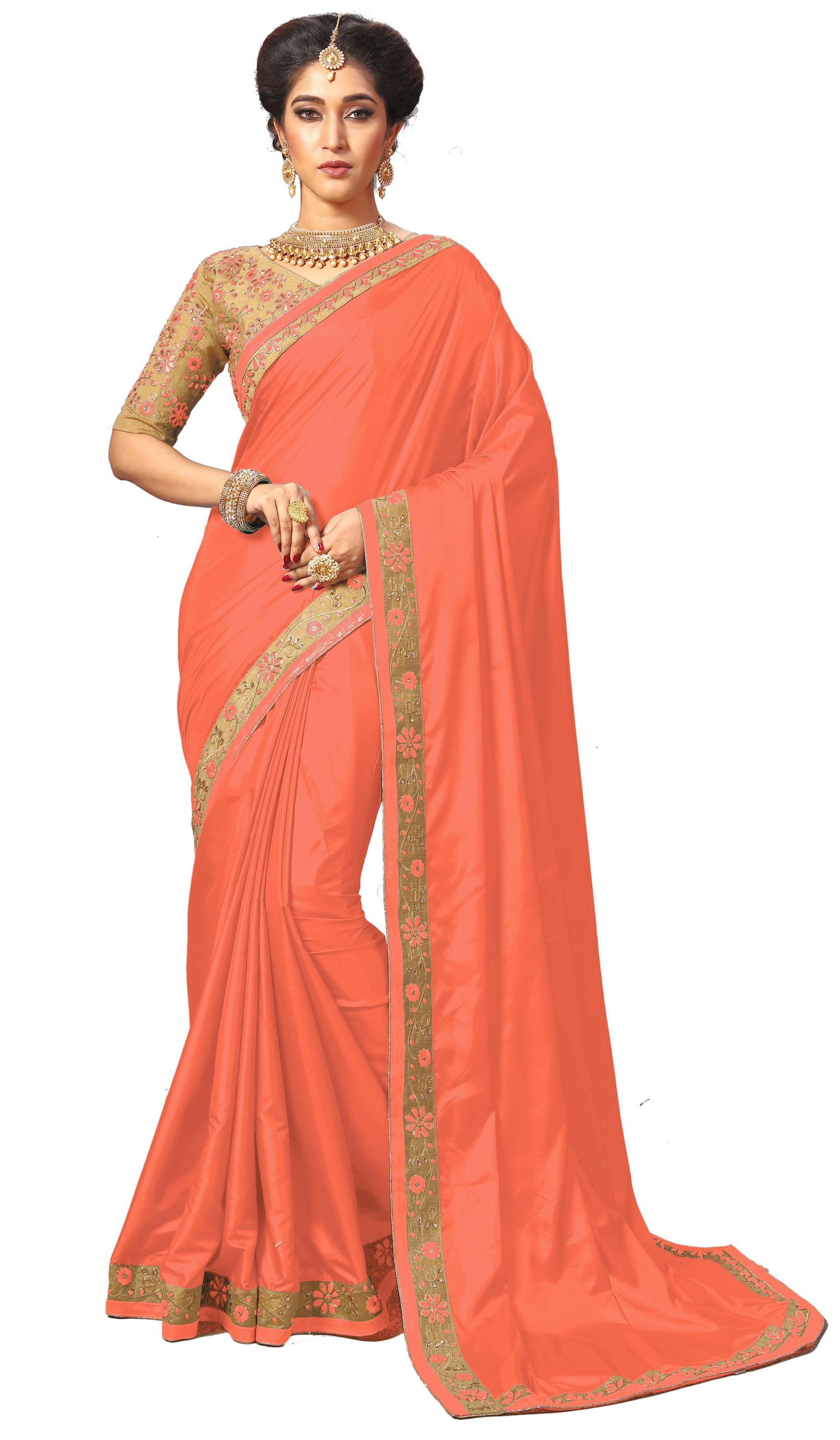 Pink Silk Embroidery Border Work Saree