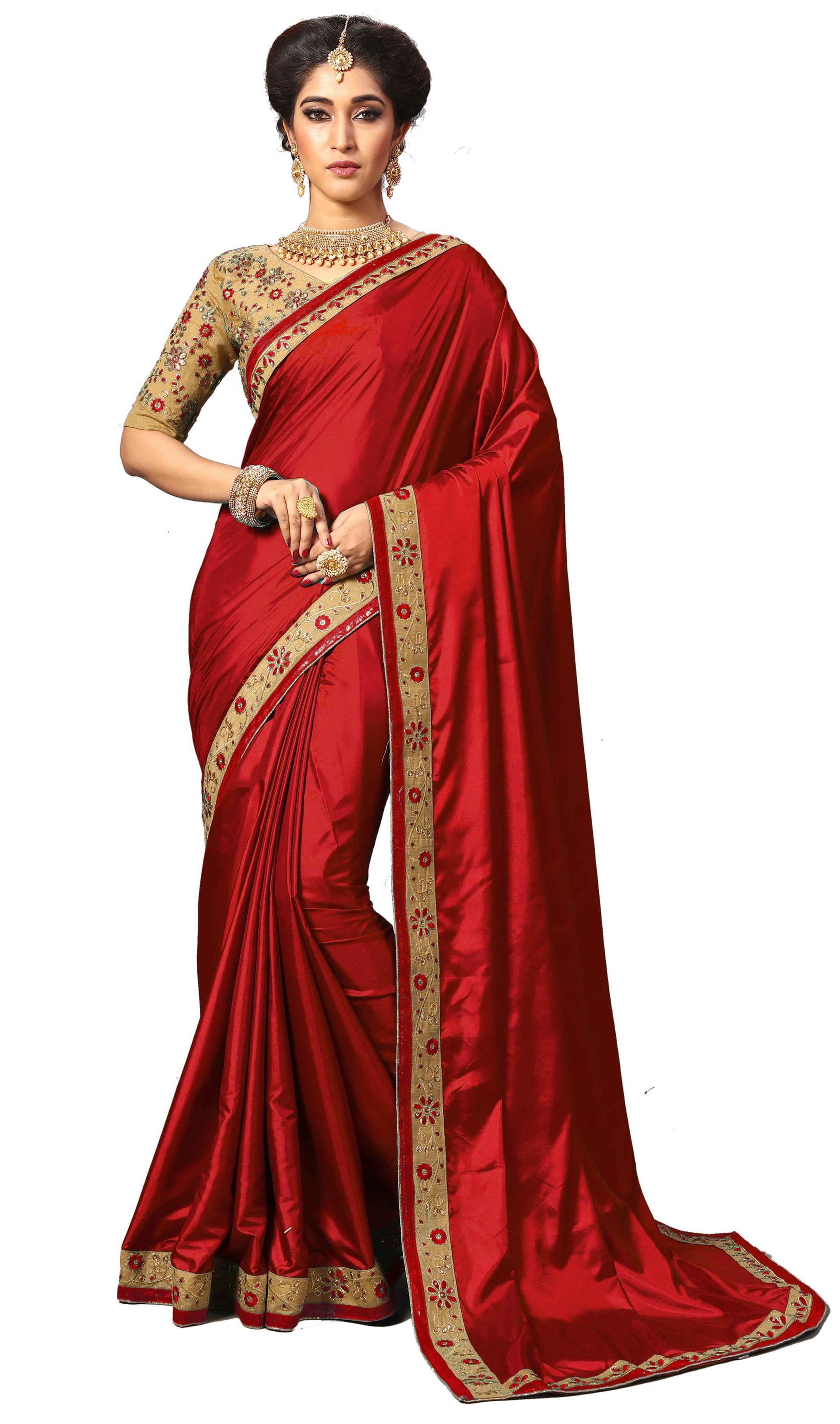 Pink Silk Embroidery Border Work Saree