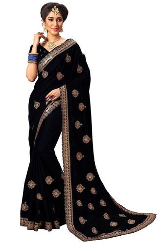 Black Silk Embroidery Border Work Saree