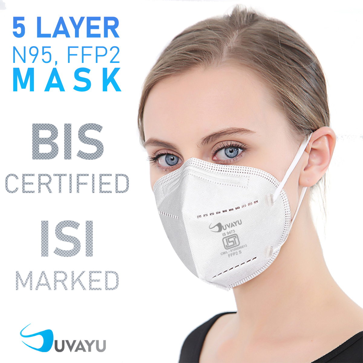 Suvayu Filtering Half Face Mask - Non-woven Fabric, 160x110x4 Mm, White | 5 Layers Of N95 Protection Against Dust, Allergens, Liquid Splatter, Reusable, Lightweight, Ideal For Sports And Medical Applications