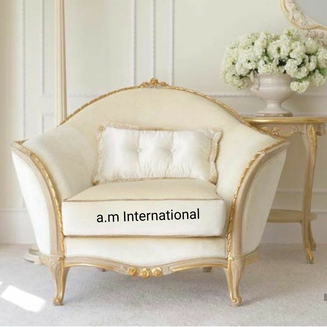 Handmade Teak Sofa Set - 6 Seater With Floral Carving Premium Suede Finish | Modern European Style Lightweight No Assembly Required Elegant Indoor Furniture
