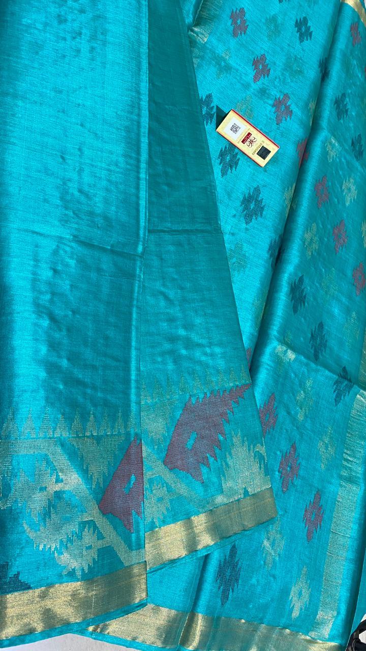 Ladies Silk Handloom Saree - Pure Tussar (Kosa) Silk Hand Border Running Blouse | Ideal For Summer And Rainy Seasons Party Wear