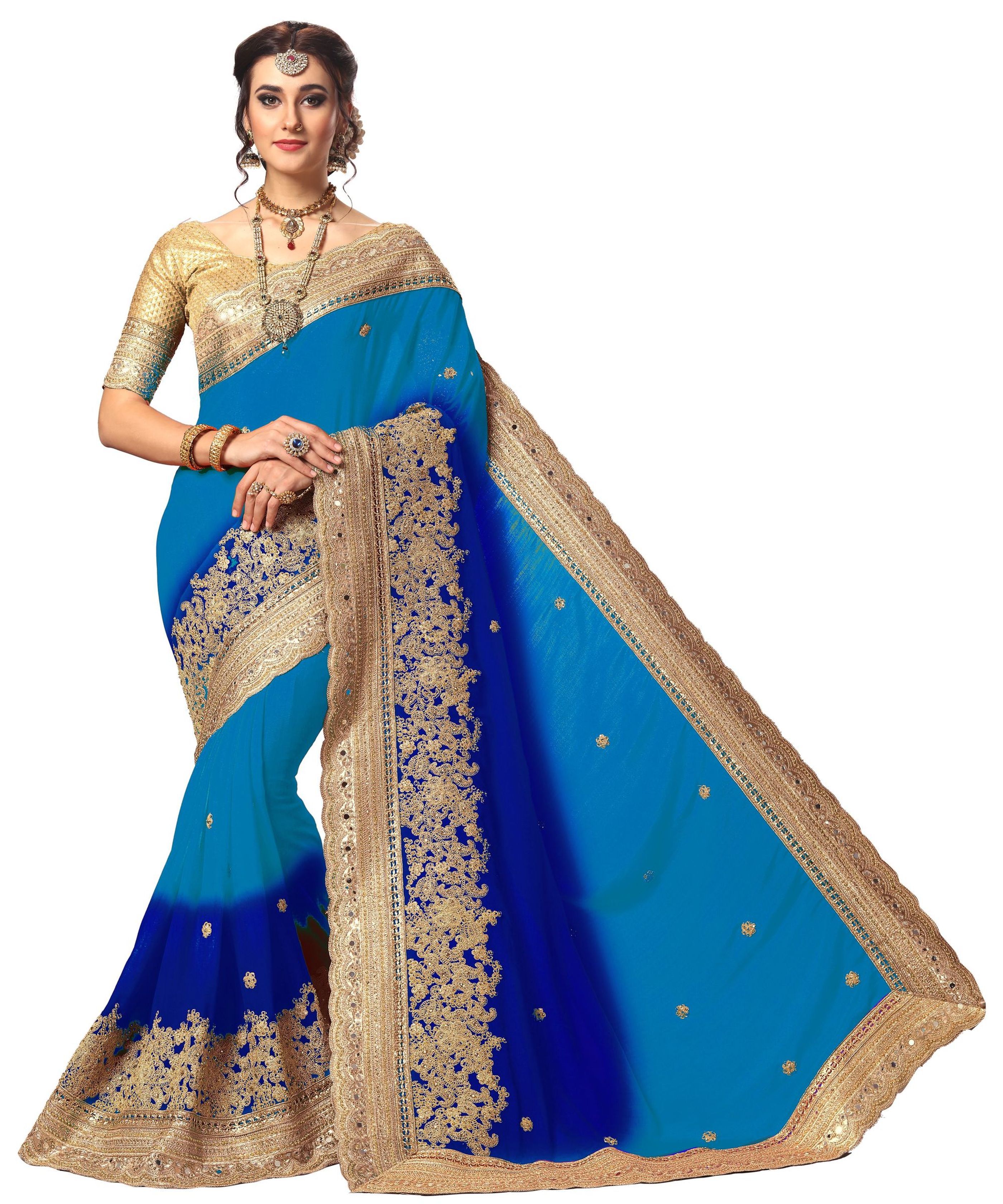 Black Satin Ombre Pattern Embroidery Work Saree