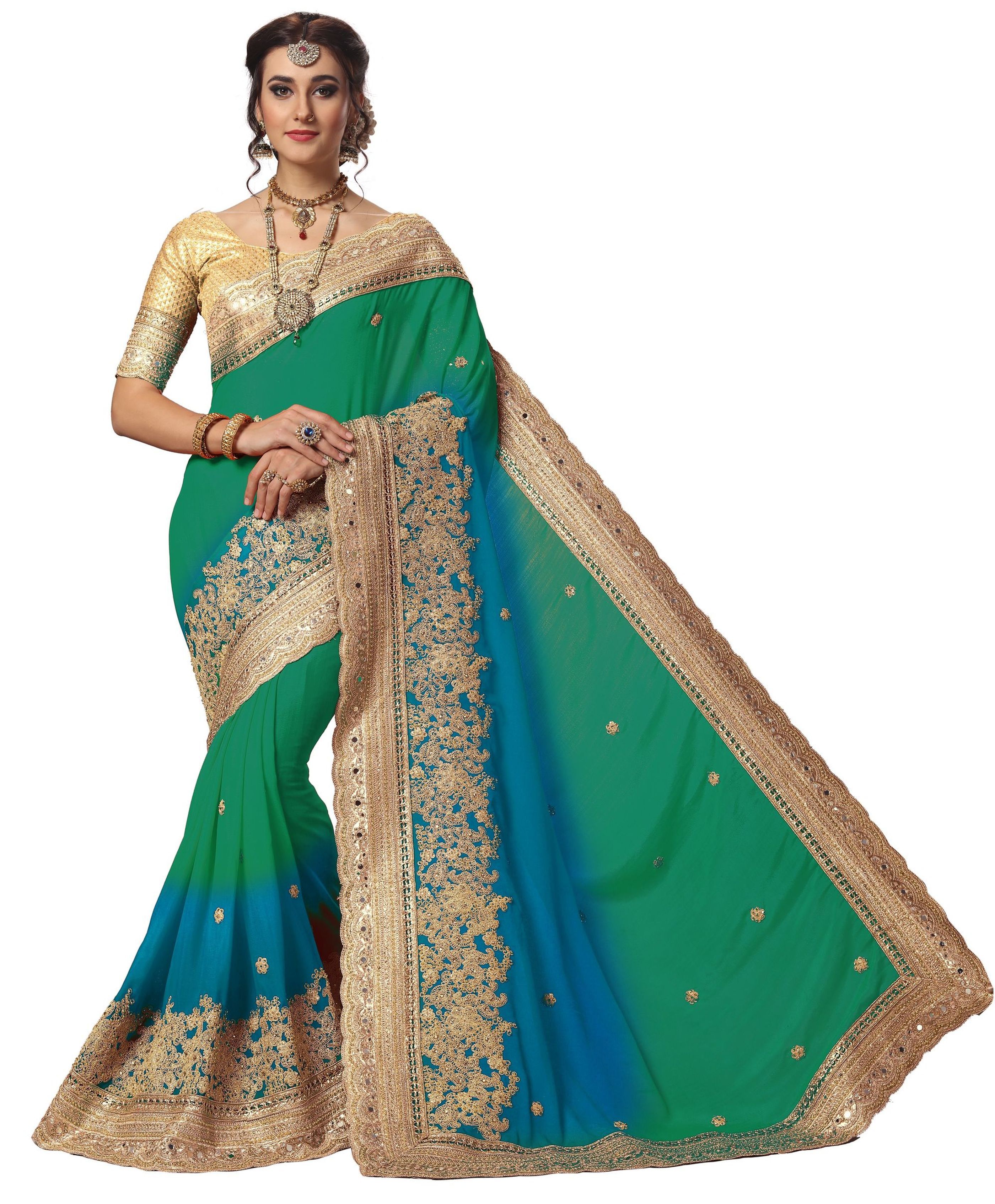 Black Satin Ombre Pattern Embroidery Work Saree