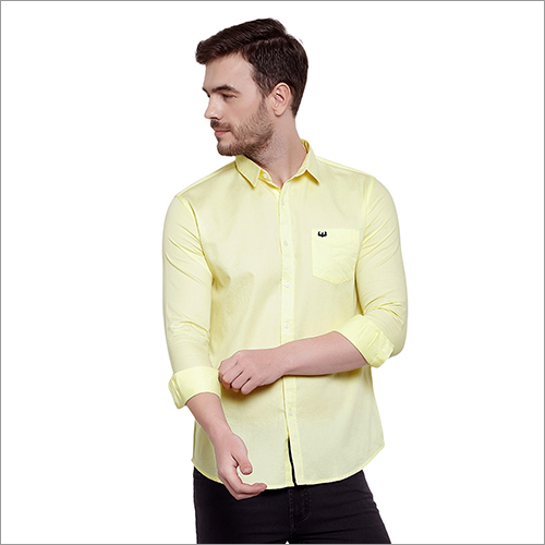 Men's Full Sleeve Cotton Shirt - Yellow Color, Washable, Plain Design