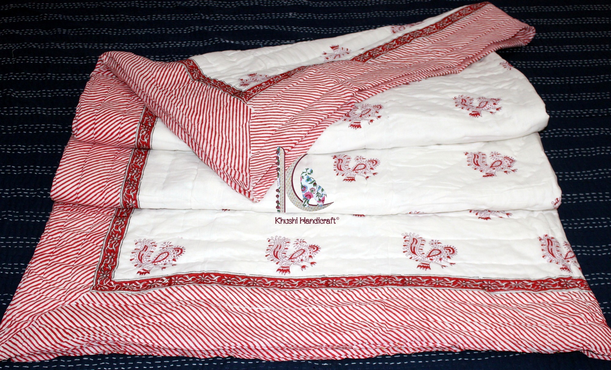 Jaipuri Cotton Razai - Queen Size 108x90 Inches | Handmade, Soft, Eco-friendly, Vibrant Colors, 100% Cotton Filling