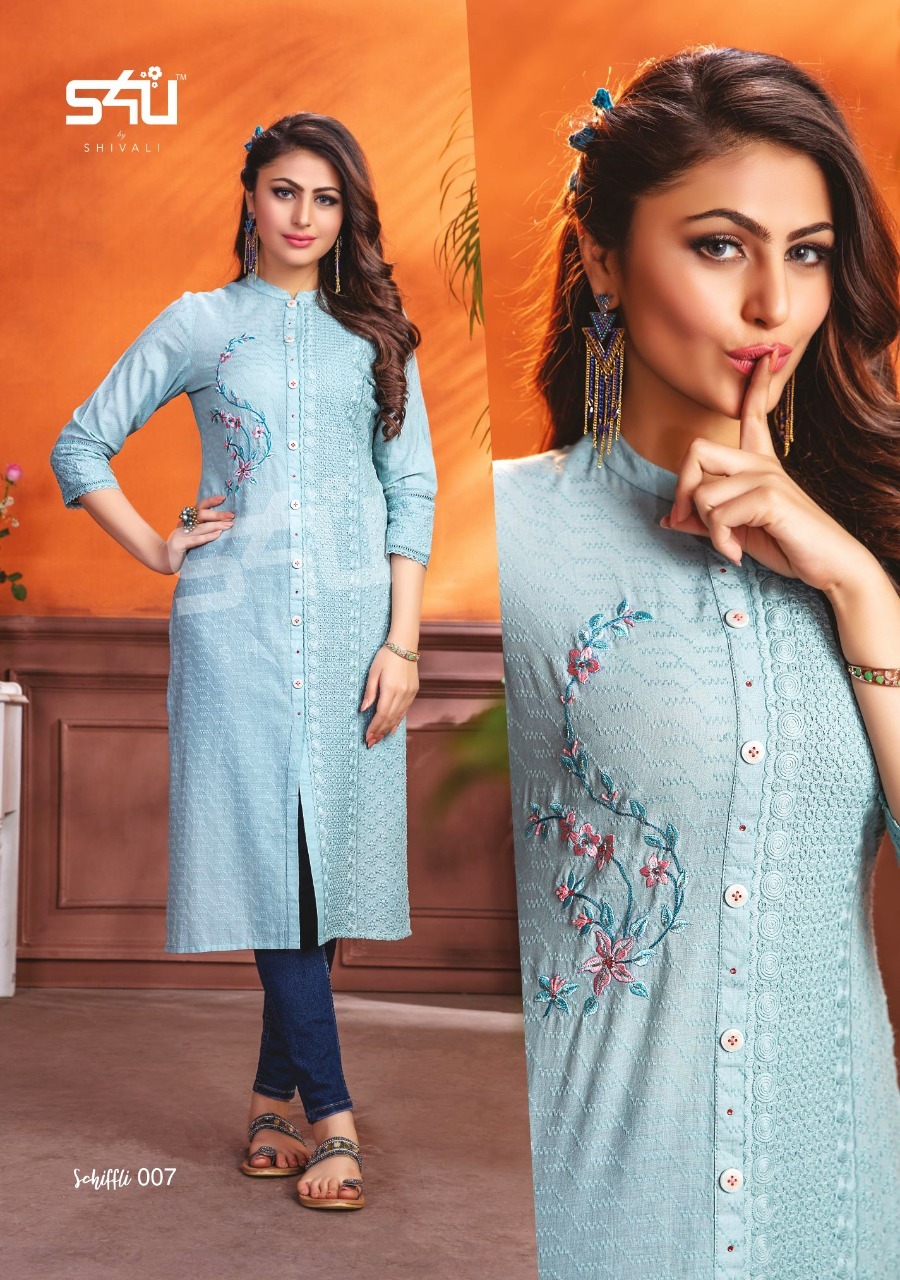 Schiffli Vol-1 Designer Cotton Kurti Set - Sizes L, Xl, 2xl | Washable, Printed, Ideal For All Seasons