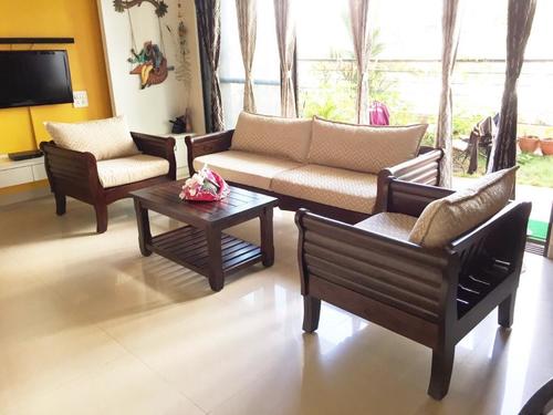 Three Seater Sofa Set - Teak Wood, 78" x 36" x 34", Brown | Modern Style, Armchair Included, Assembly Required, 1 Year Warranty