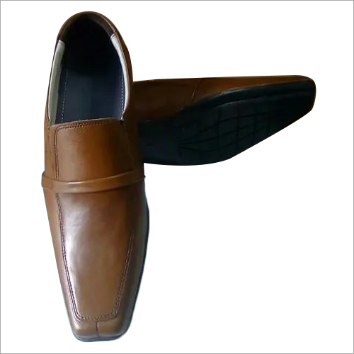 Brown Mens Leather Plain Loafer Shoes