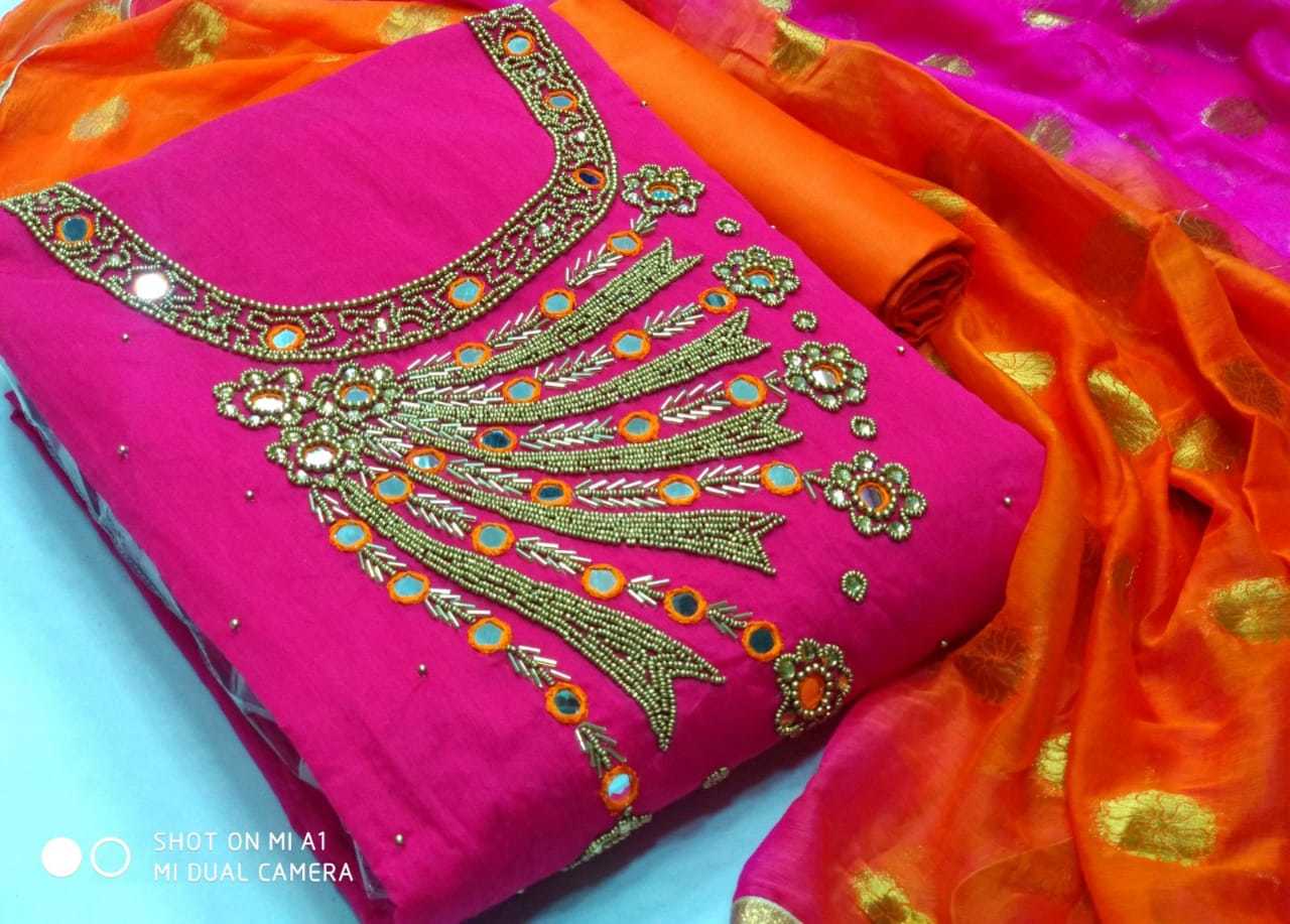 chanderi silk hand work dress material Buy Chaneri silk dress material at Amazon.in