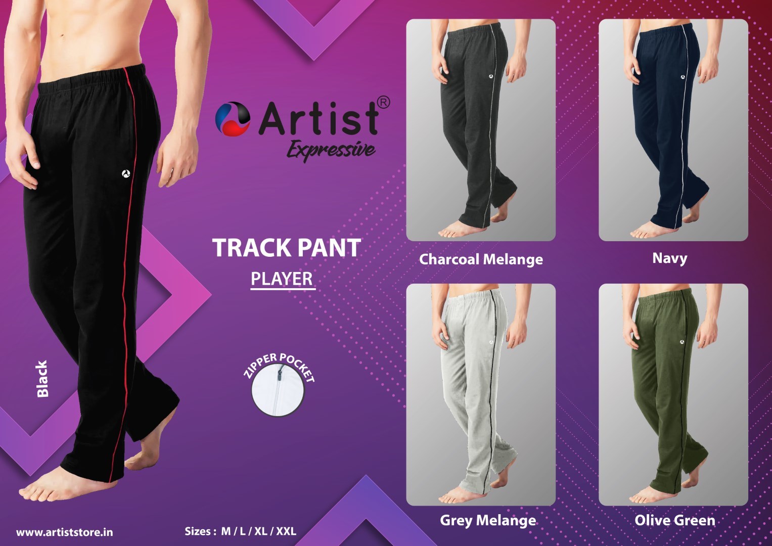 Cotton Track Pant - 100% Cotton, Size L, M, Xl, Xxxl, Colors: Navy, Black, Grey, Green | Slim Fit, Breathable Fabric, Deep Zip Pockets, Elastic Waistband With Drawcord