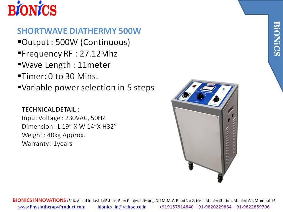 Shortwave Diathermy - 27.12mhz, 300/500w | 230vac, 50hz Input, Dimensions L19 X W14 X H32, Grey, 40kg Approx, 1 Year Warranty