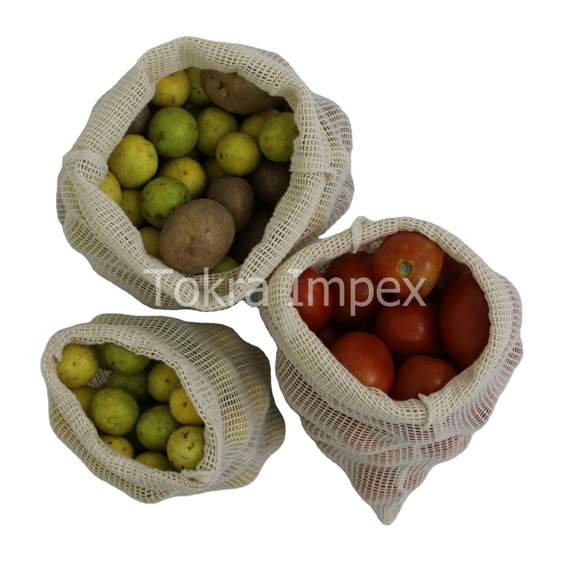 Cotton Mesh Drawstring Bags - 25x20, 33x25, 38x30 Cm Sizes | Eco-friendly, Reusable, Perfect For Vegetable Storage