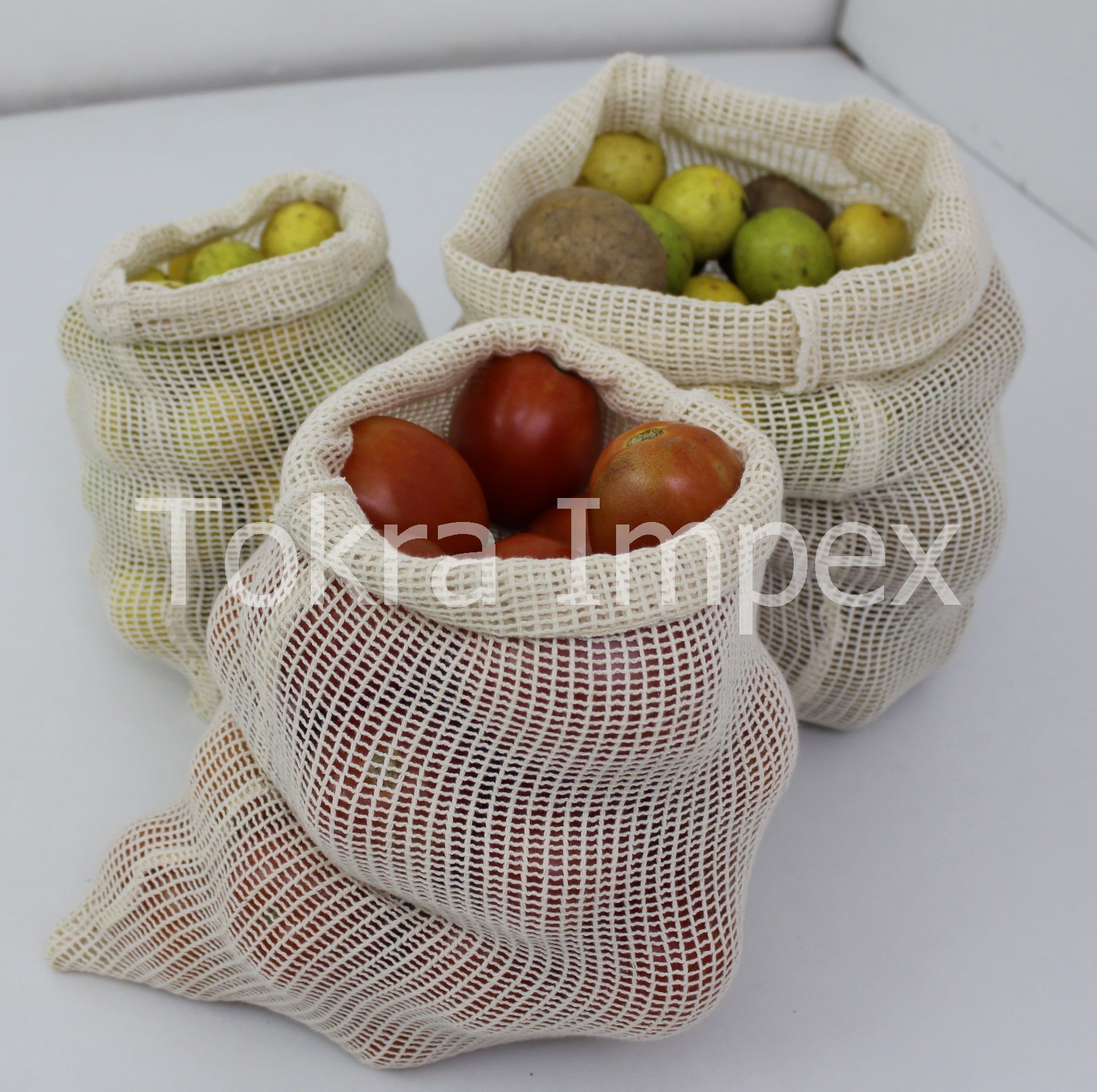 Cotton Mesh Drawstring Bags - 25x20, 33x25, 38x30 Cm Sizes | Eco-friendly, Reusable, Perfect For Vegetable Storage