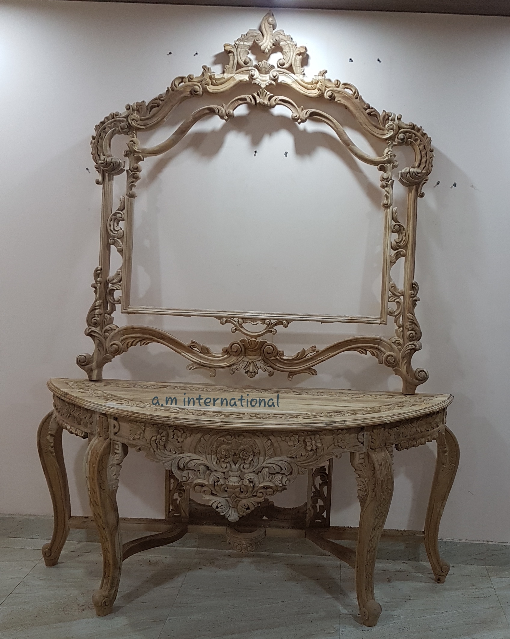 Handmade Fully Handcarved Cansol Table With Frame