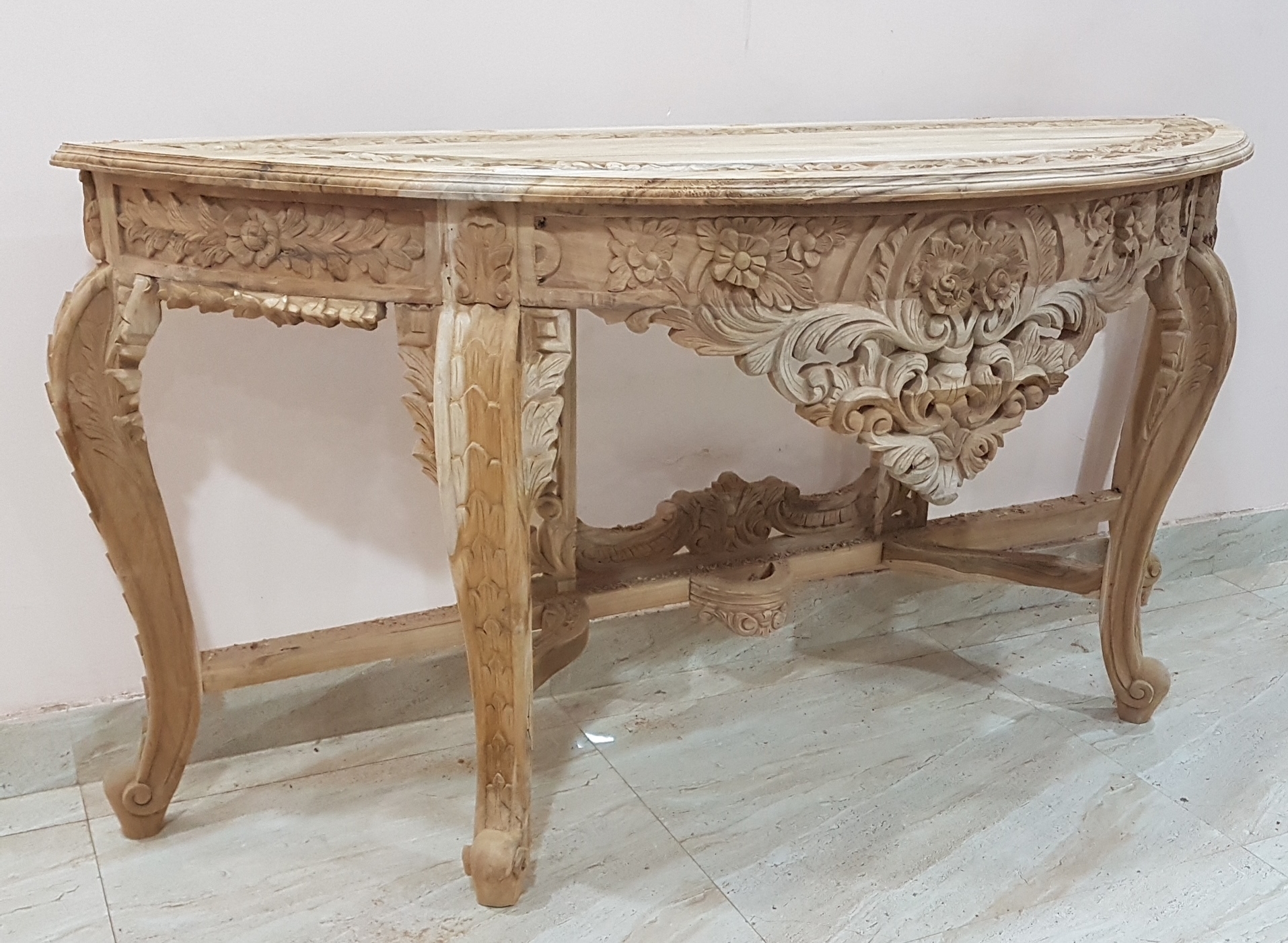 Handmade Fully Handcarved Cansol Table With Frame