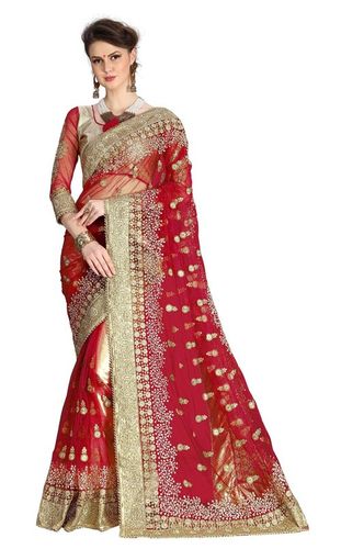 Heavy Embroidery Design Net Saree - 5.50 Meters with Unstitched Blouse Piece, Sky Blue Color, Stone Work, Ideal for Festive and Wedding Occasions