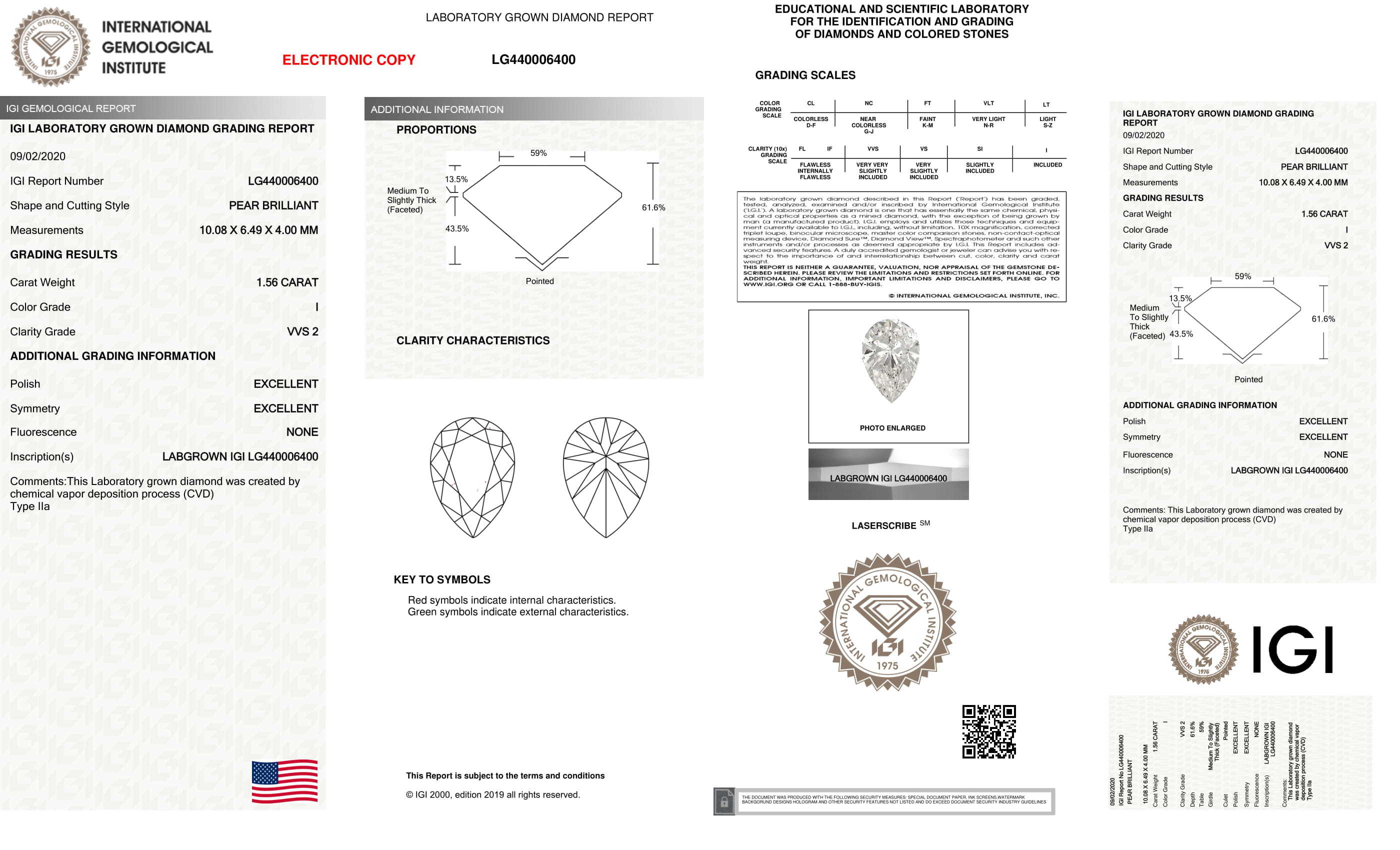 Pear Cut 1.56ct Lab Grown Diamond Cvd I Vvs2 Igi Crtified Stone Diamond Clarity: Ws2