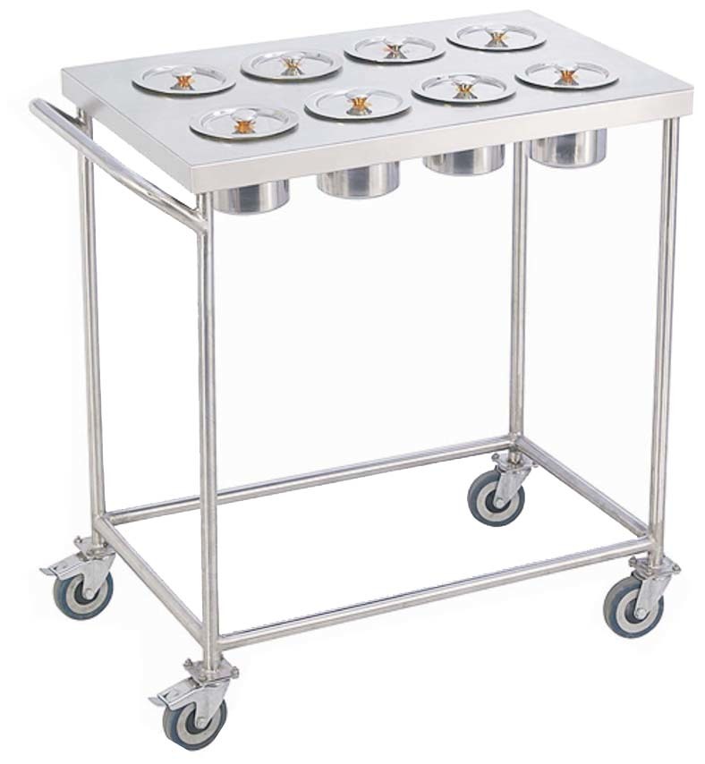 Masala Trolley - Stainless Steel, 12 Round Containers On 3 Shelves With 4 Wheels And Handle