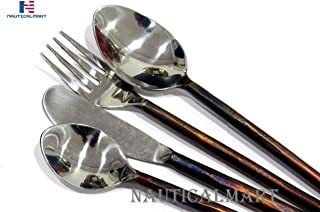 Nauticalmart स्टेनलेस स्टील फ्लैटवेयर कटलरी सेट, कांटा, चम्मच, चाकू, दैनिक उपयोग और पार्टी के लिए बर्तन, मध्यकालीन शैली का तांबे का प्राचीन टेबल डेकोर