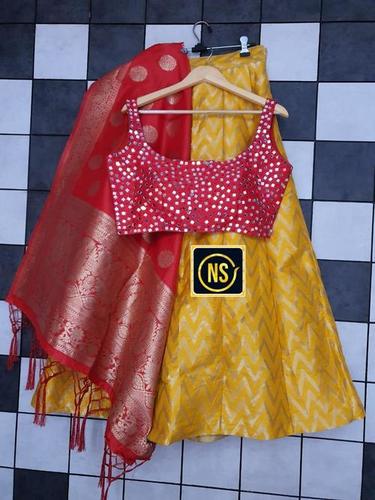 Banarasi Lehenga - Silk, Large Size | Multi Colour, Customized Stitching, Printed Design, Sleeveless Style, Ethnic Indian Wear